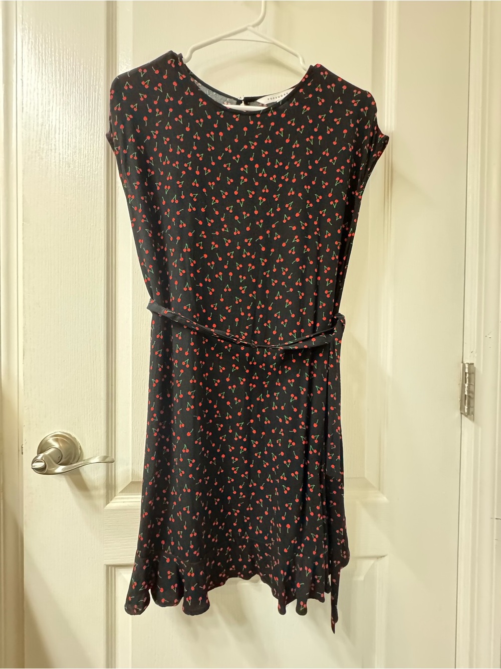 POPSUGAR Black Mini Dress with Red Cherry Print